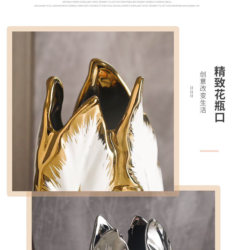 Nordic Gold-Painted Ceramic Vase | Luxury Home Décor Accent