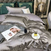 Elegant bedding set with black gold yarn, showcasing modern design and comfort, perfect for upgrading your space.