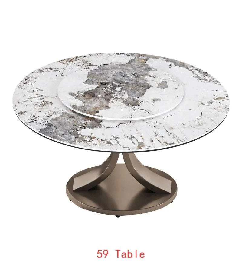 Round marble table with a textured surface on a white background