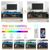 LED TV Stand for 85 Inch TV, Modern TV Stand with Power Outlet, High Gloss TV Console Entertainment Center with, Customized featuring dynamic color controls.