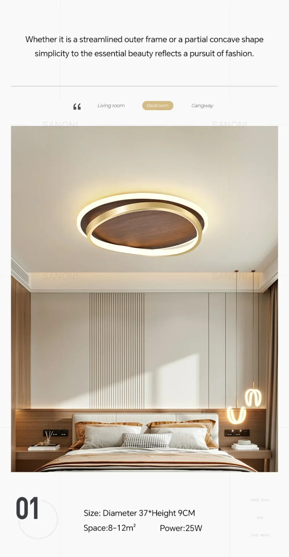 DAMIASMIL LED Modern Ceiling Lamp Creative Round Walnut Wood Color Ceiling Light for Bedroom Study Restaurant Lighting Lustre - view 11