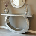 Crushed Diamond Mirror Console Table | Sculptural Arch Base | Glam Entryway Furniture - view 15