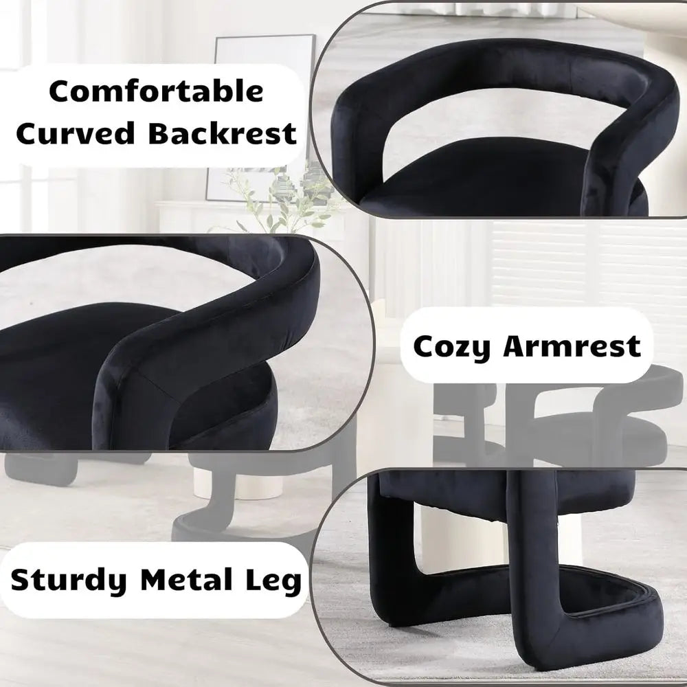 Barrel Dining Chairs Velvet 4pc featuring comfortable curved backrest, cozy armrest, and sturdy metal leg assembly.