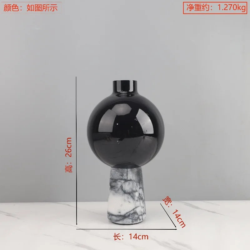 Marble-Effect Glass Vase | Hydroponic & Floral Desktop Accent