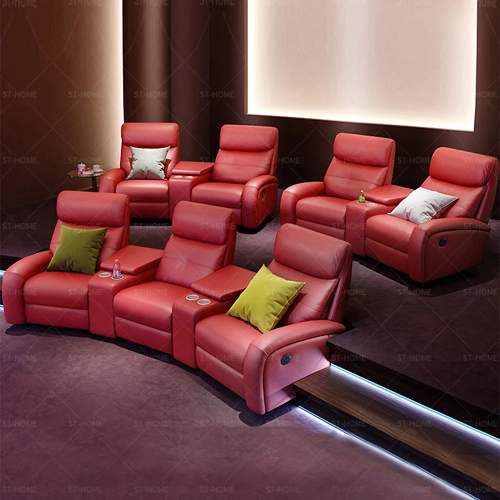 Modern Luxury Home Theater Recliner Sofa, Genuine Leather 3+2 Seating