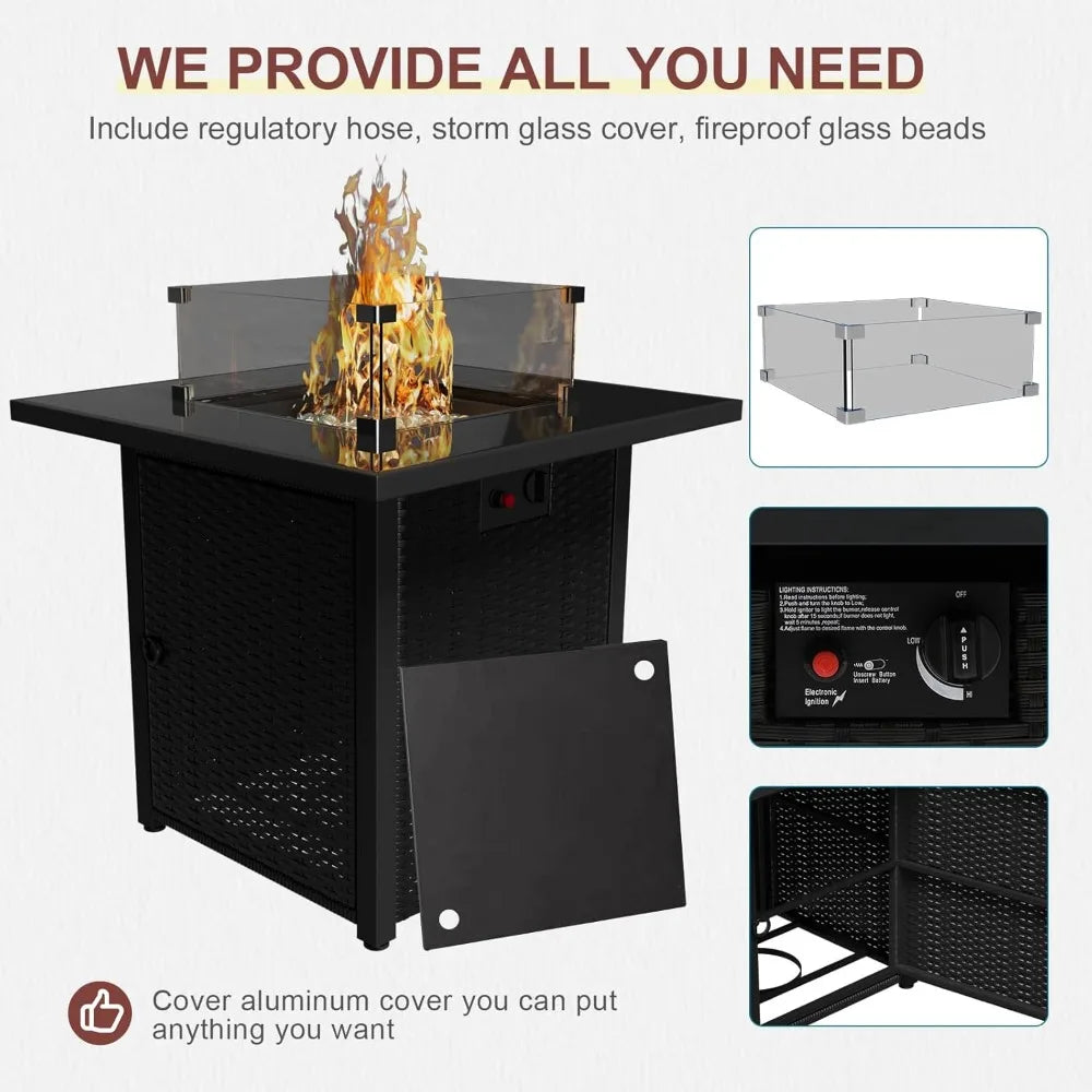 8 Pcs Patio Furniture Set with Fire Pit Table