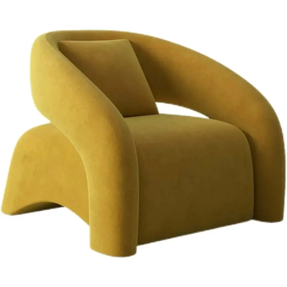 Mustard yellow armchair on a white background