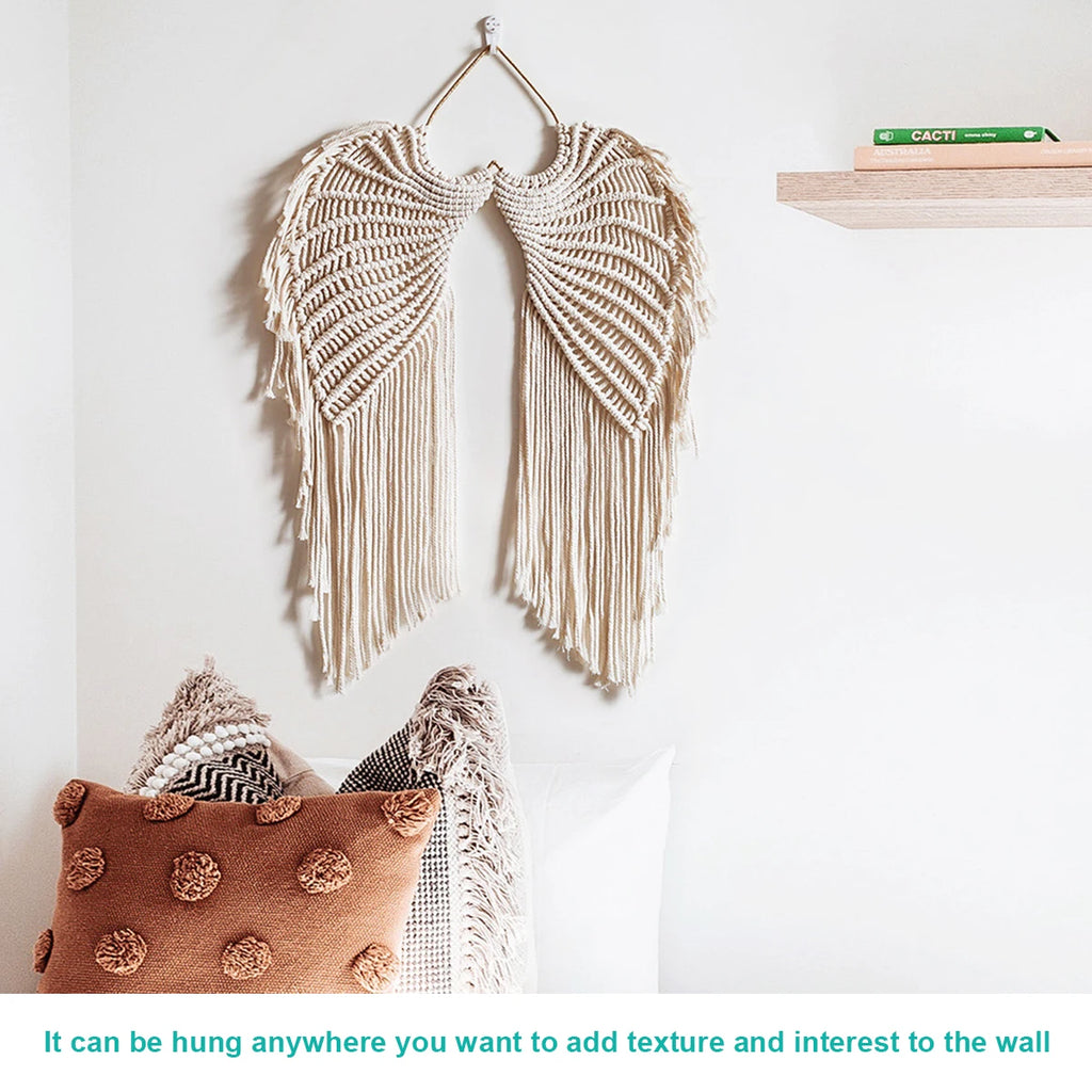 Angel Wing Hanging Tapestry with Tassels – Macrame Cotton Wall Decor