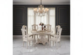 Elegant 4 person gold dining table set in modern living room with chandelier and stylish decor.