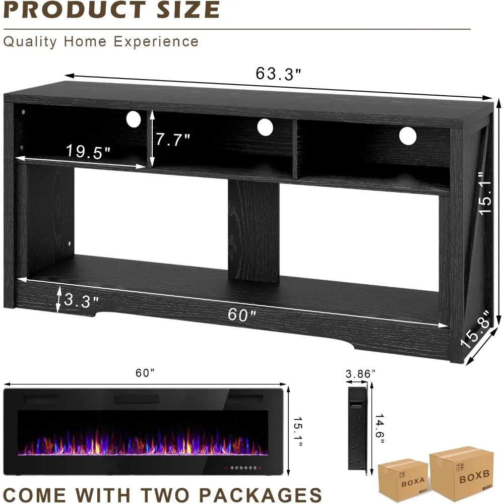 65''Fireplace TV Stand with 60" Fireplace,Entertainment Center