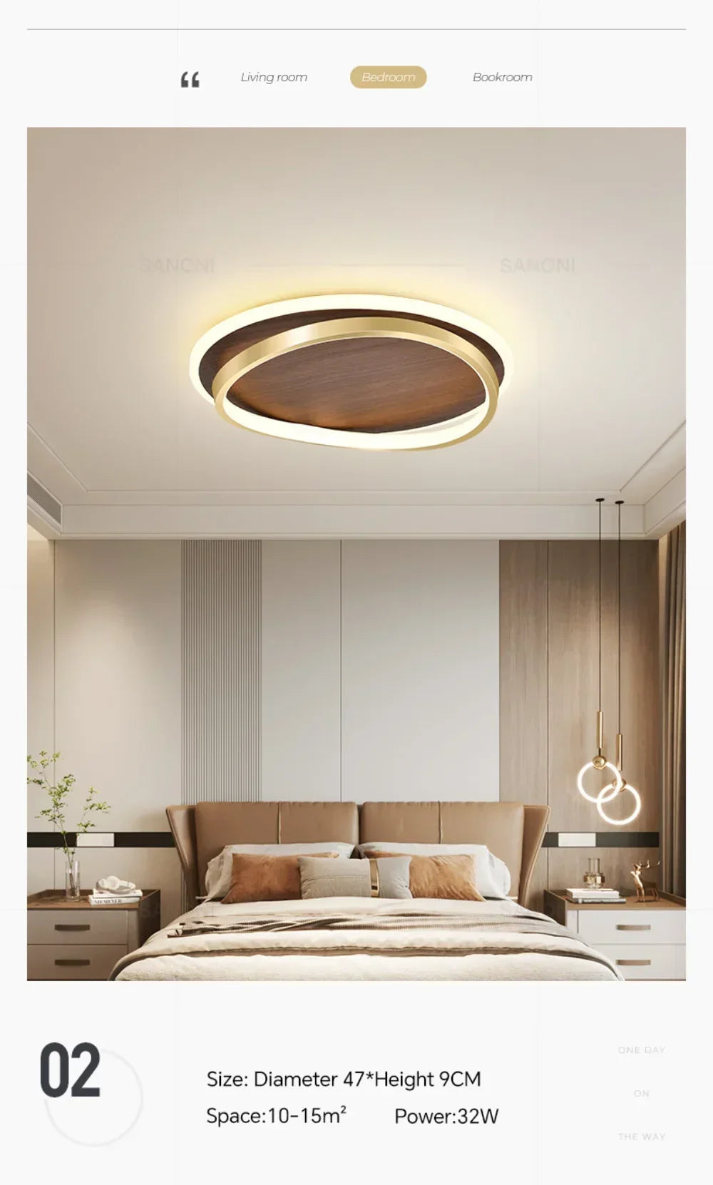 DAMIASMIL LED Modern Ceiling Lamp Creative Round Walnut Wood Color Ceiling Light for Bedroom Study Restaurant Lighting Lustre - view 12