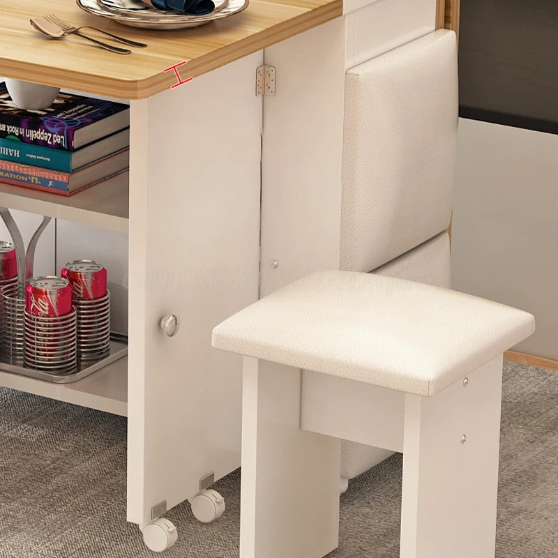 Folding Dining Table Movable Table Set For Dining Room, Apartment, Living Room