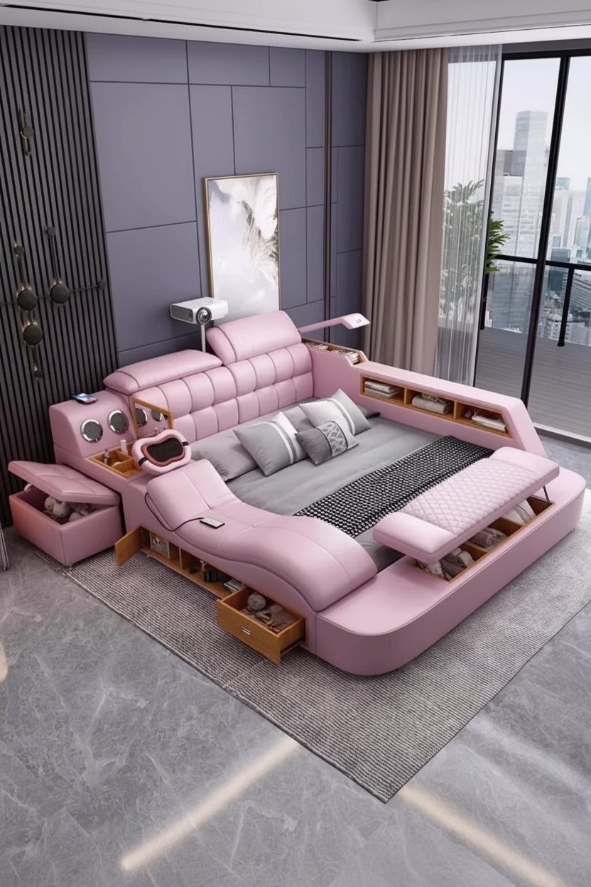 Luxury Leather Bed Frame | Smart King Size Bed with Massage & Tech - view 10