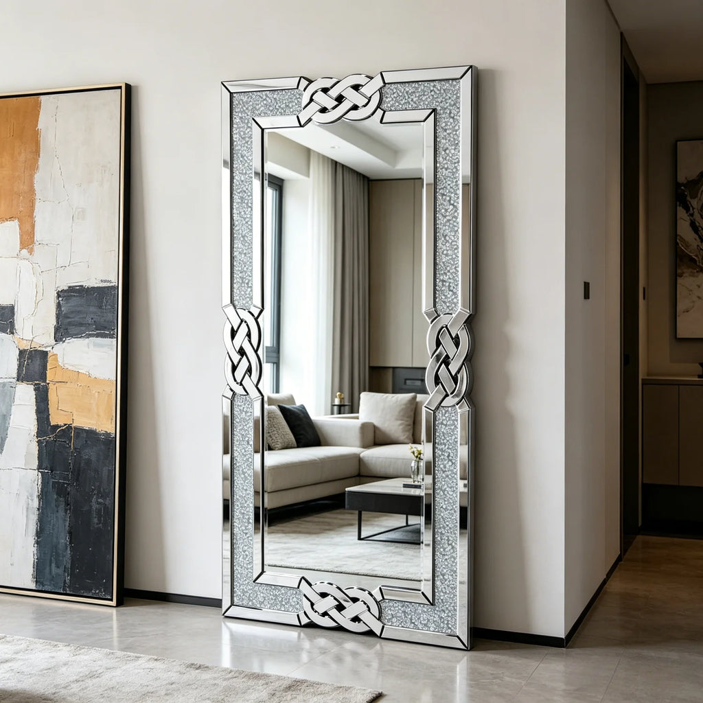 120CM Rectangle Crystal Crush Diamond Silver Mirror for Wall Decoration Crystal Diamonds Inlay Edge Living Room Above Fireplace - view 1