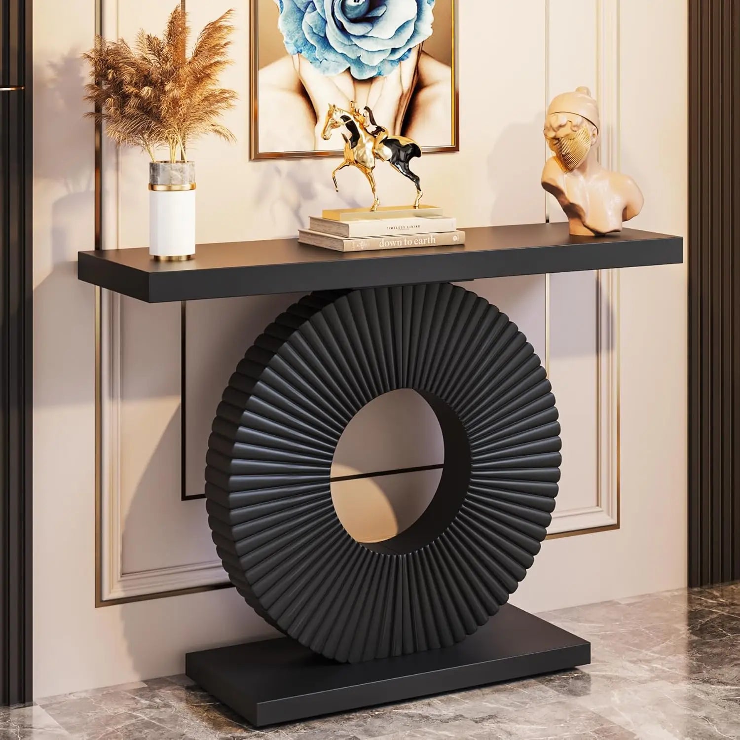 LITTLE TREE Modern Console Table with Geometric Base, 40 inch Wood Entryway Table,Accent Table for Living Room, Entryway - view 1