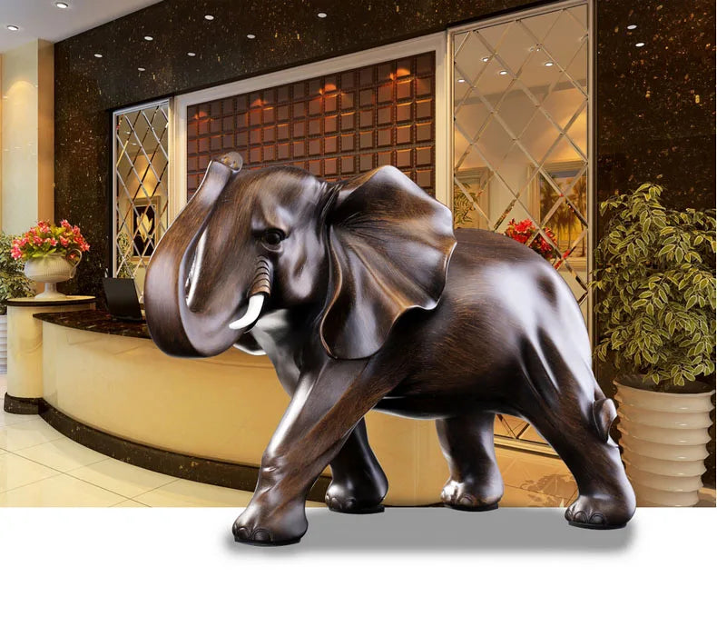 Simulated Animal Sculpture Imitation Wood Elephant Statue Resin Crafts Desk Decoration Ornaments Furnishings