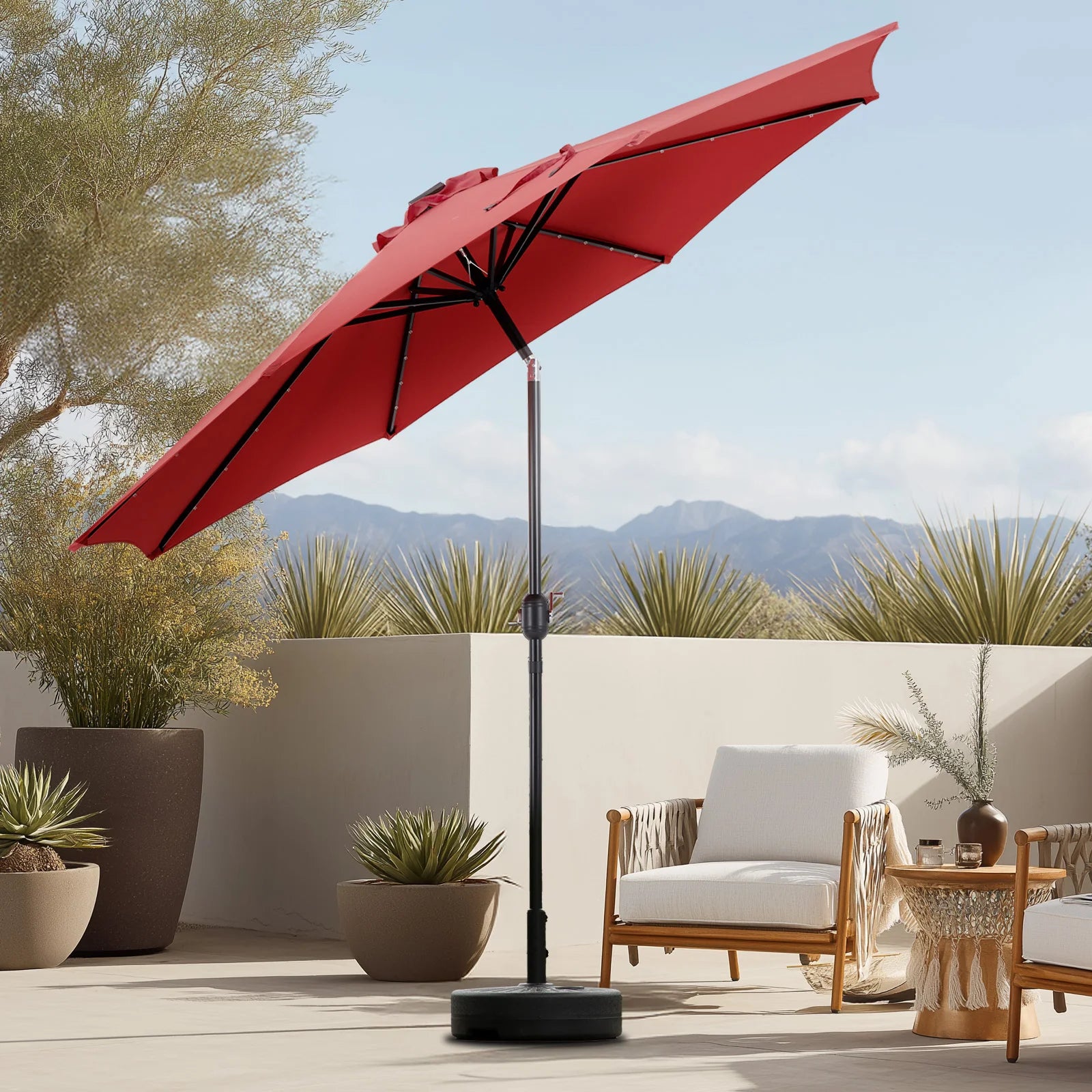 JHK 10FT Solar Patio Umbrella with 32 LED Lights UV-Resistant Outdoor Table Umbrella with Tilt and Crank for Backyard Garden - view 10
