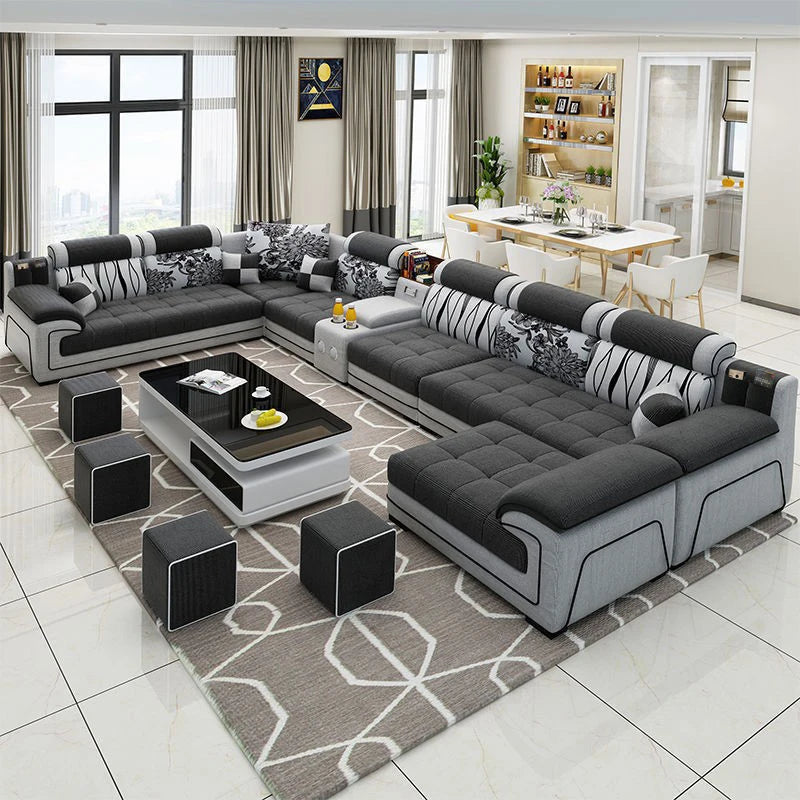 Modern Living Room Lounge 7 Seats U-Shaped Sofa Set Furniture L-Shaped Combination Sofa Luxury Microfiber Fabric Modular Sofa - view 20