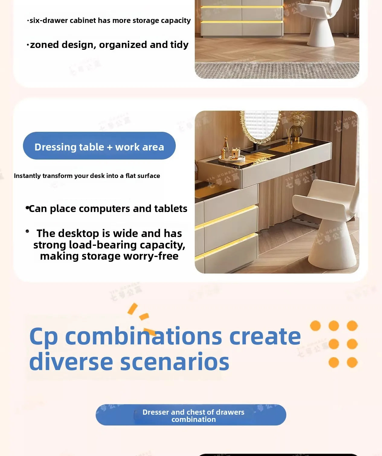 Nordic Solid Wood Dressers Bedroom Modern Dressing Table Drawer Integrated Home Small Apartment Makeup Table with LED Mirror - view 10