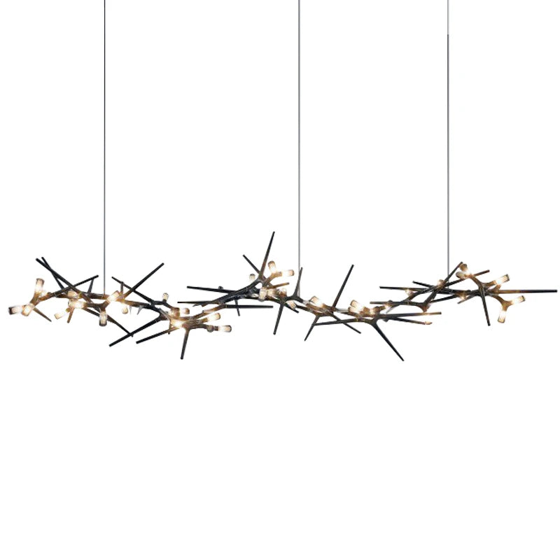 Modern chandelier with branch-like design on a white background