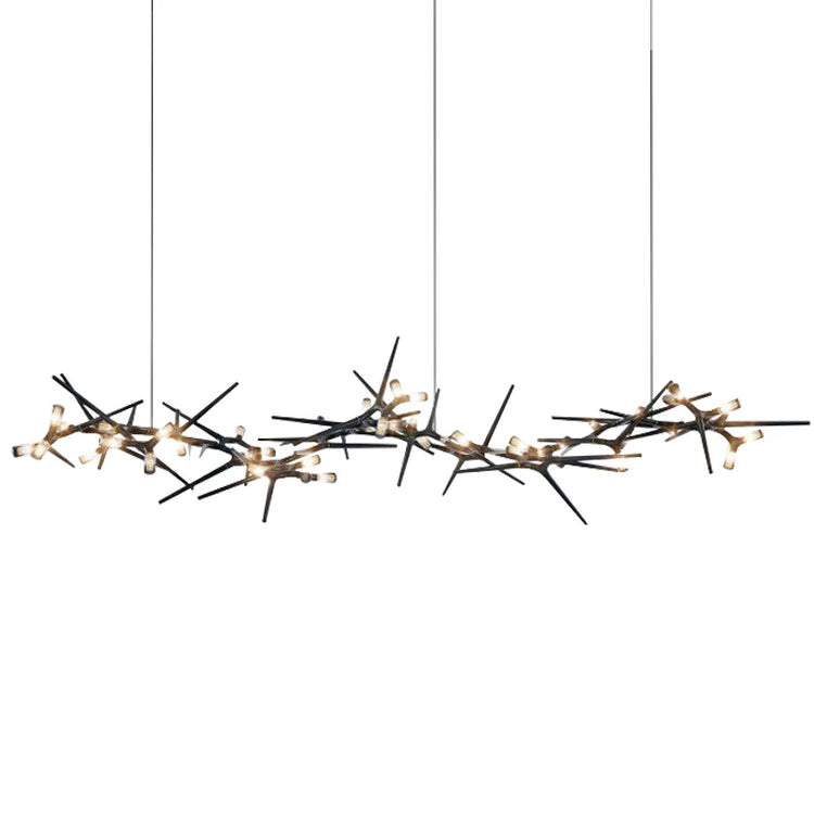 Modern chandelier with branch-like design on a white background