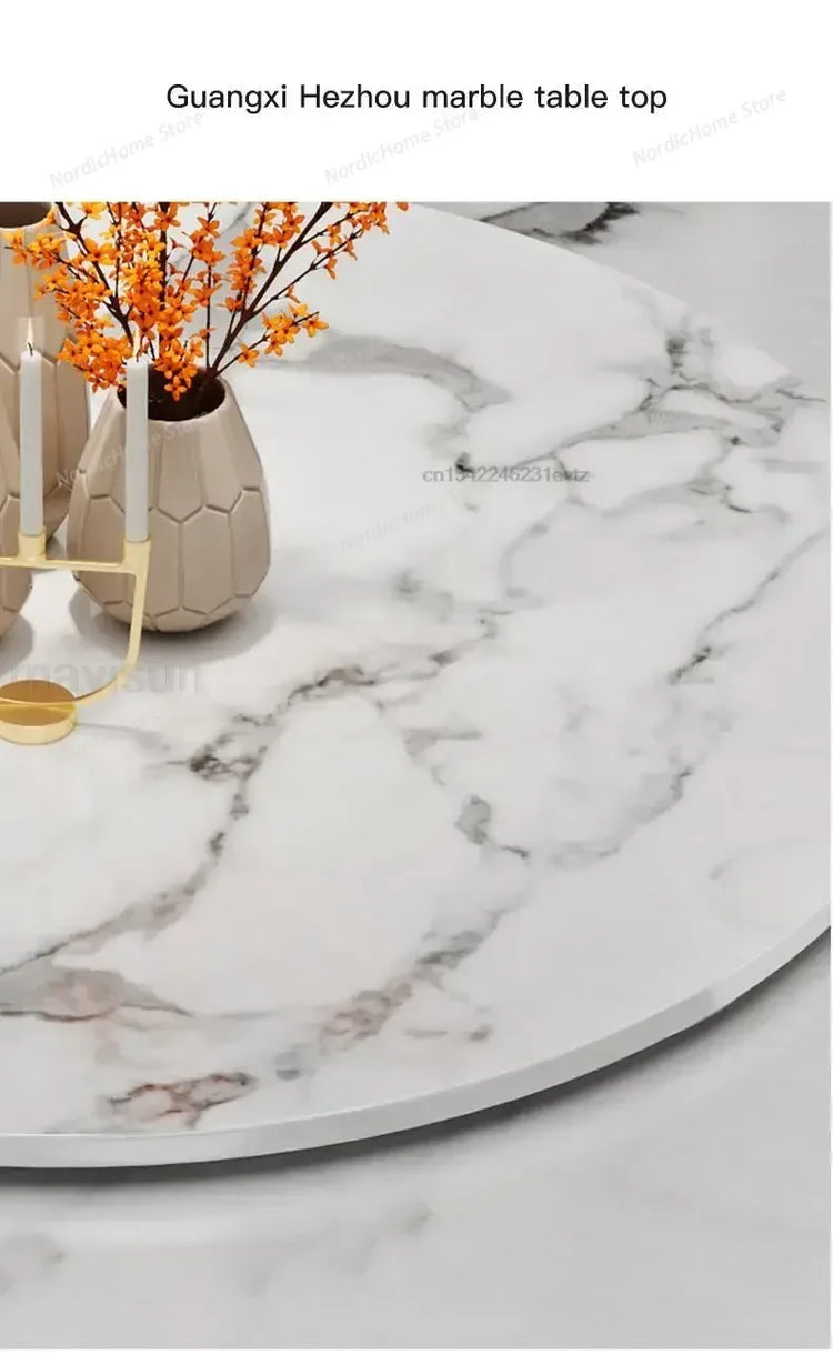 Marble table top with decorative elements on a light gray background