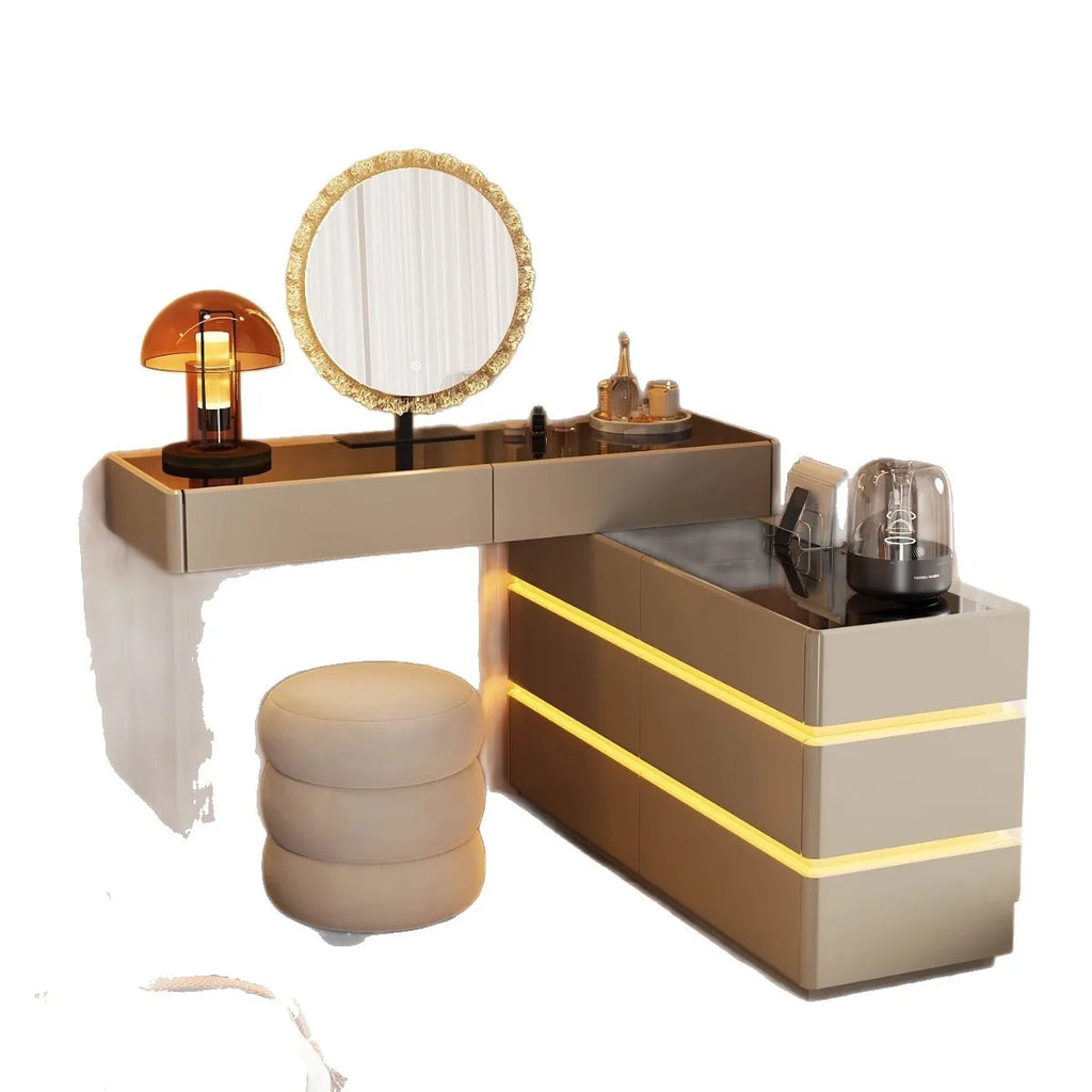 Nordic Solid Wood Dressers Bedroom Modern Dressing Table Drawer Integrated Home Small Apartment Makeup Table with LED Mirror - view 5