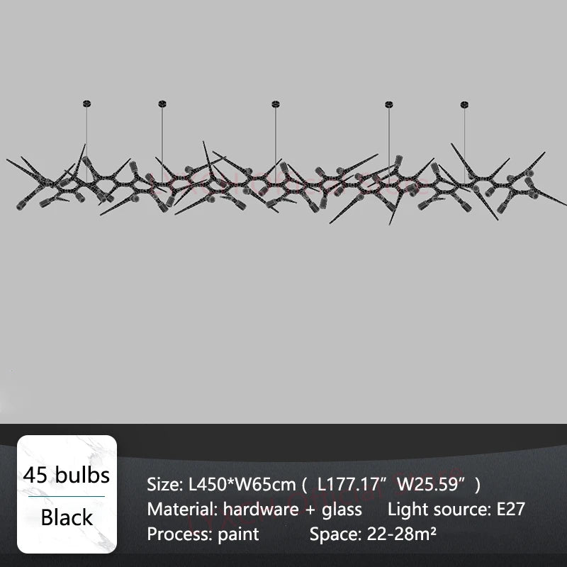 Modern chandelier with 45 bulbs on a gray background