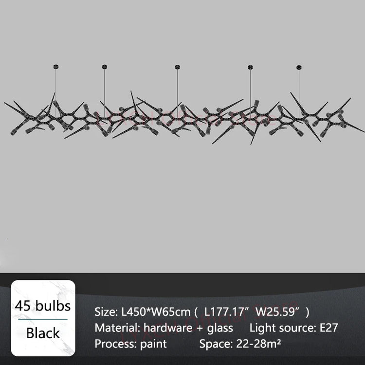 Modern chandelier with 45 bulbs on a gray background