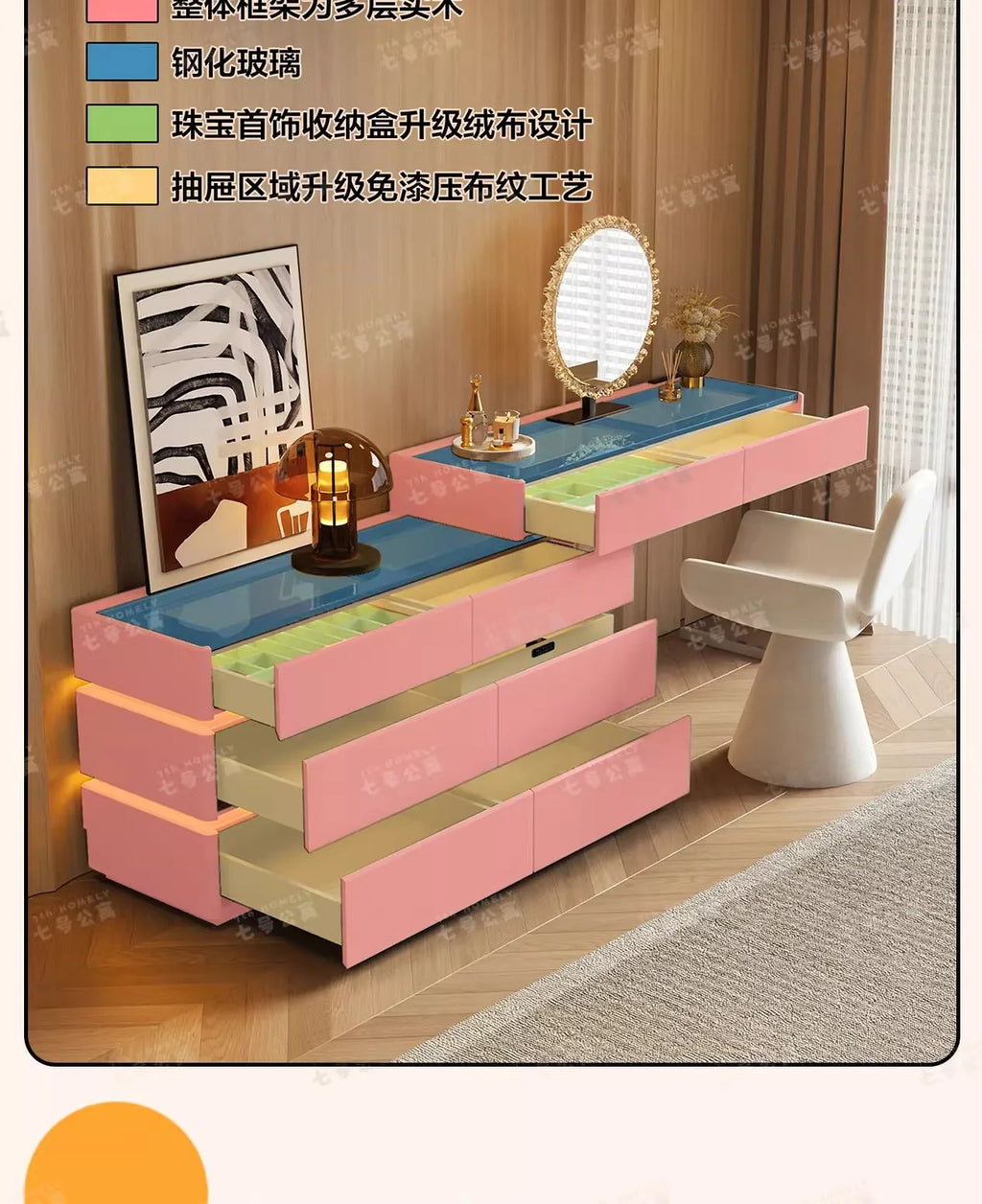 Nordic Solid Wood Dressers Bedroom Modern Dressing Table Drawer Integrated Home Small Apartment Makeup Table with LED Mirror - view 26