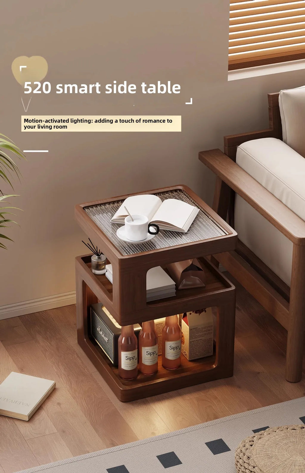 Solid wood bedside table, bedroom bedside storage, household sofa edge - view 6