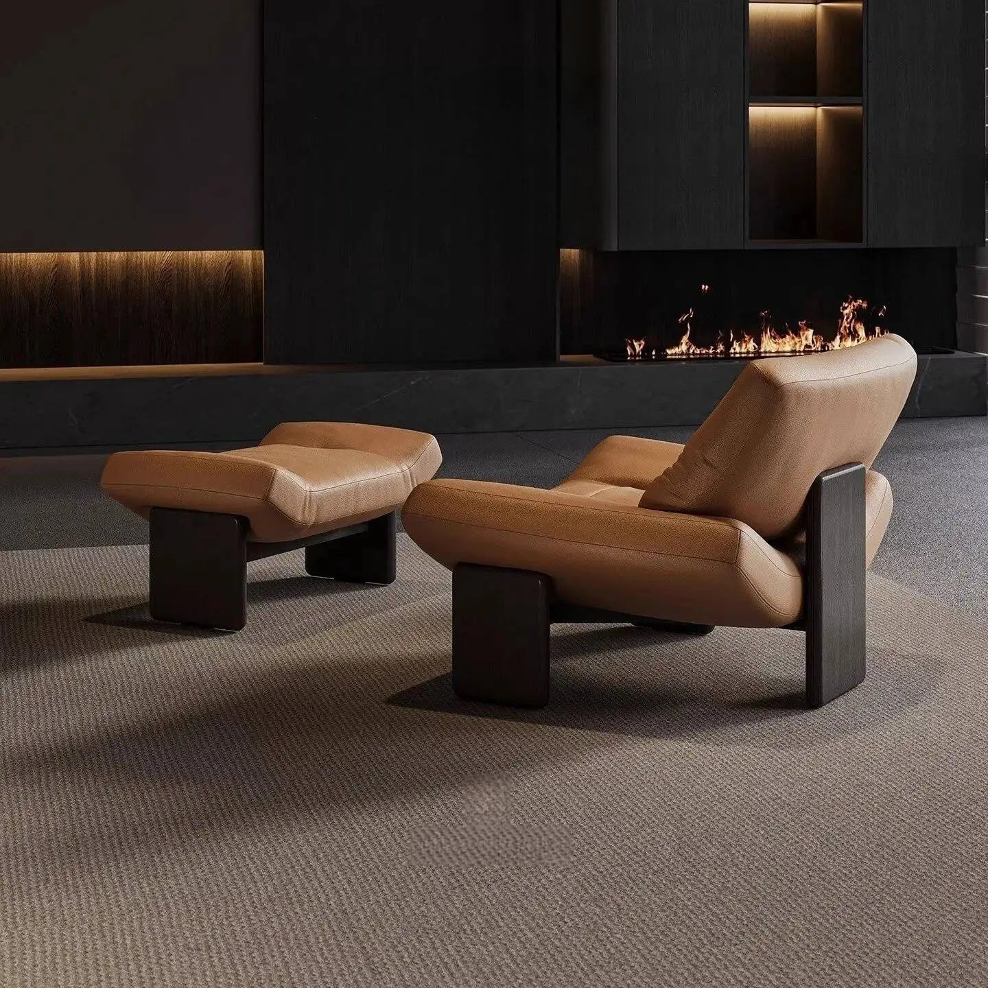 Italian leather single seater sofa chair in elegant living room setting with modern design.