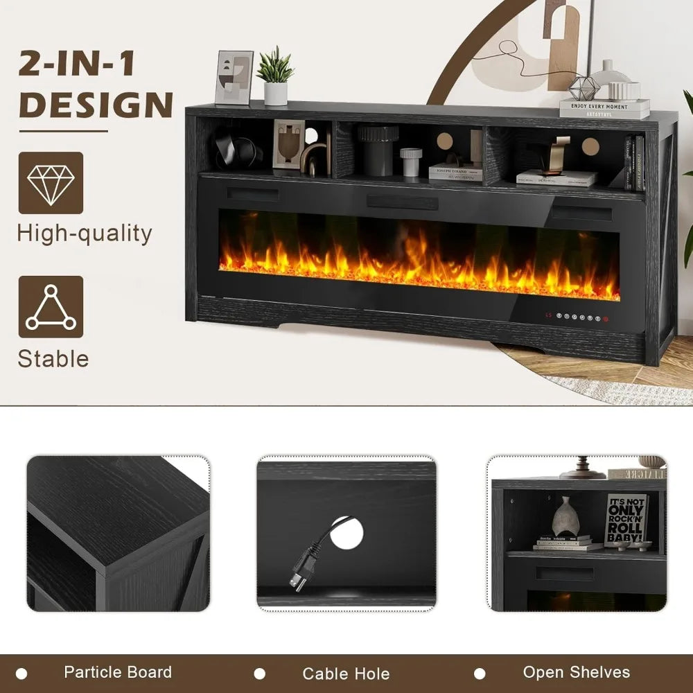 65''Fireplace TV Stand with 60" Fireplace,Entertainment Center