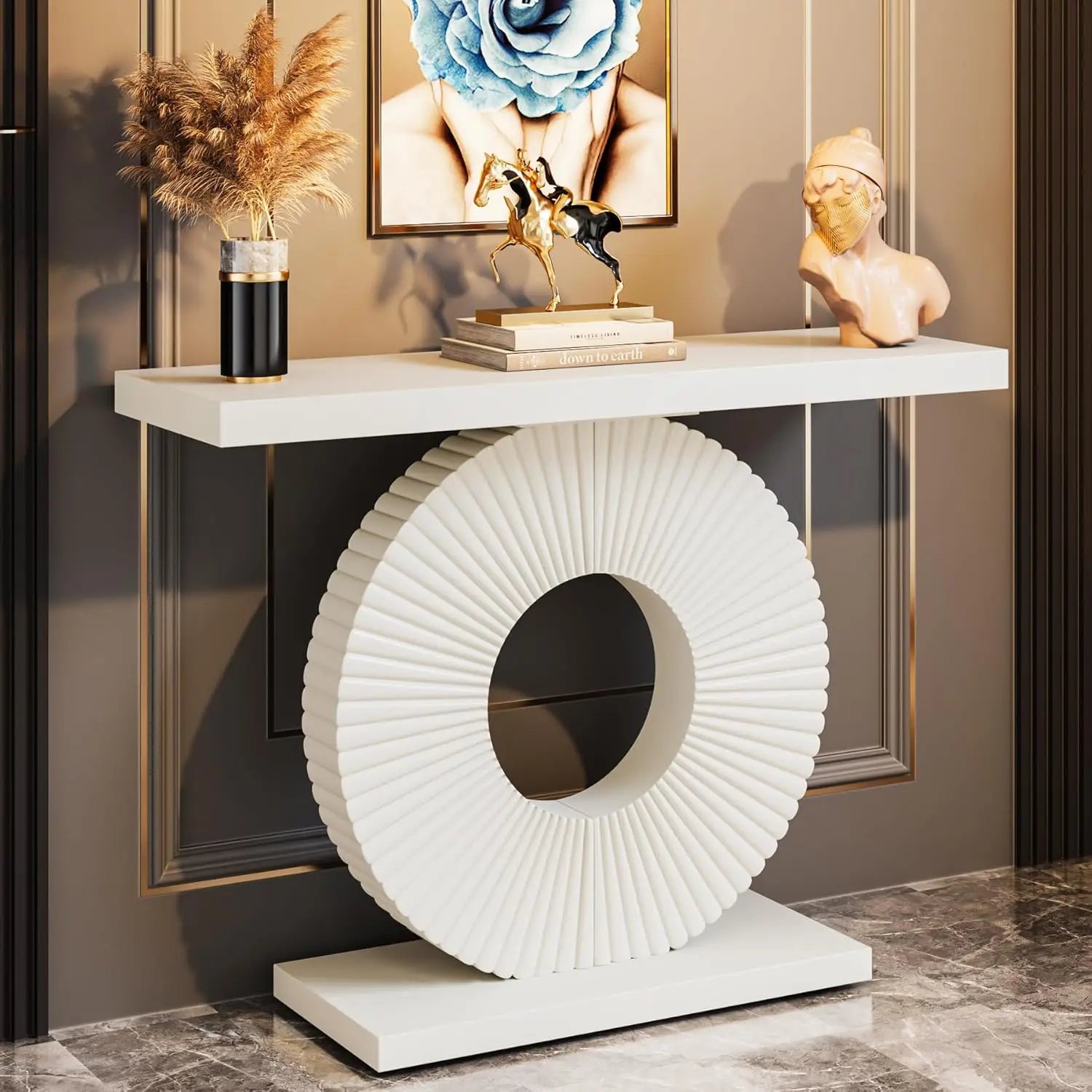 LITTLE TREE Modern Console Table with Geometric Base, 40 inch Wood Entryway Table,Accent Table for Living Room, Entryway - view 10