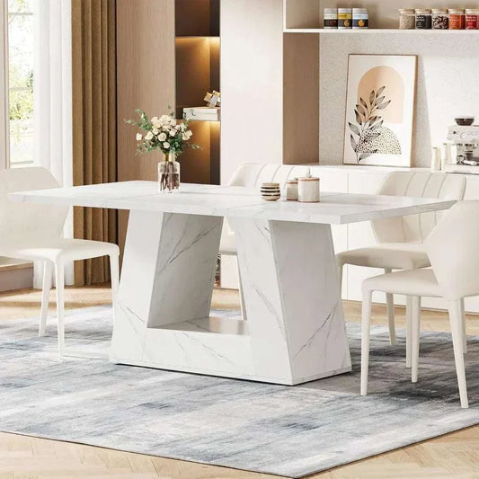 63" faux marble rectangular wooden dining table for 4 to 6 people