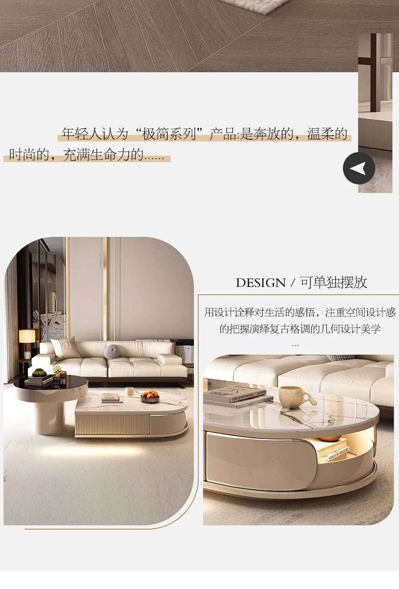 Modern living room with a sofa, coffee table, and decorative elements.