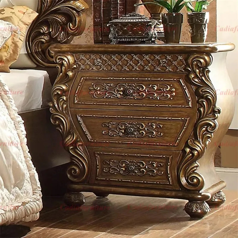 Hand-Carved American Bedroom Furniture Set | King Bed, Leather & Solid Wood