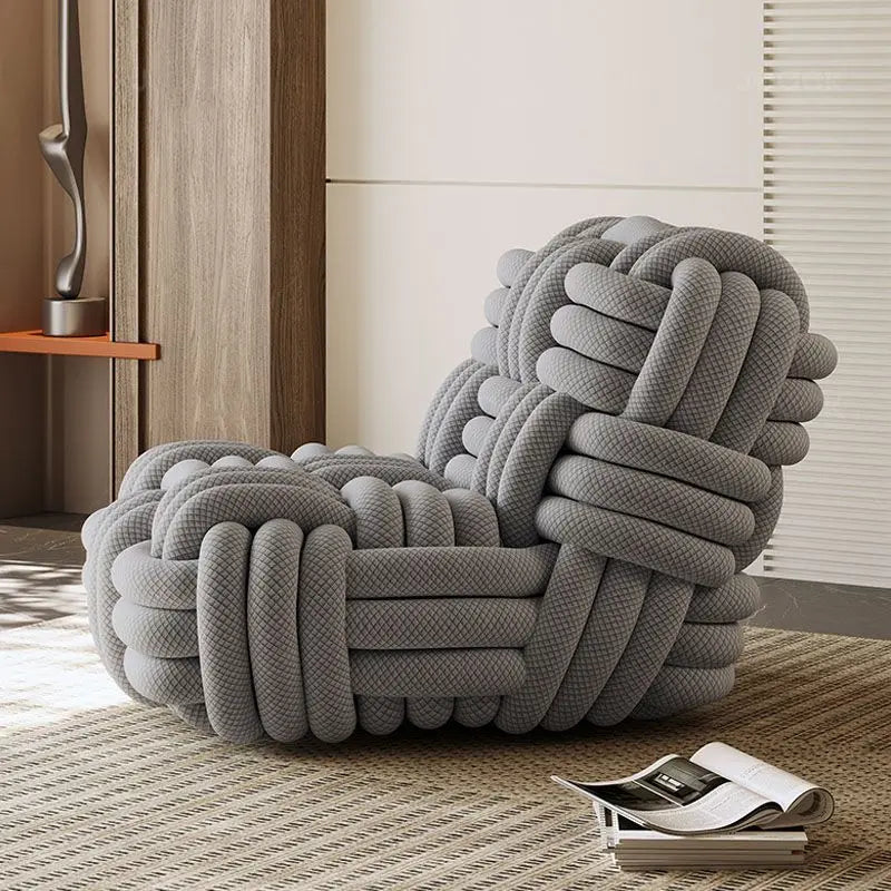 Any Size Custom Nordic Knit Lounge Chair Handwoven Chenille Fabric High Resilience Foam Comfortable Minimalist Living Room Leisu - view 25