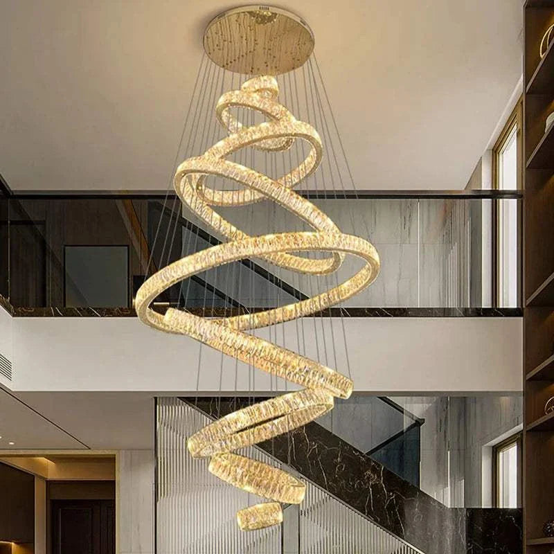 Elegant spiral hall chandelier with soft LED lighting for grand indoor spaces