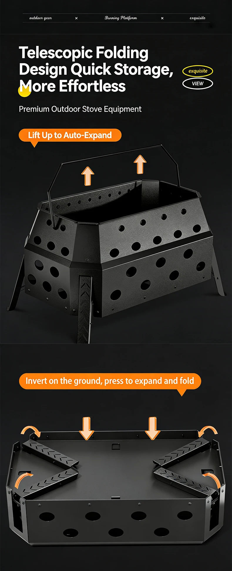 Portable Folding Campfire Grill Outdoor Wood Burning Stove for Camping And Hiking Lightweight Charcoal Fire Pit - view 13