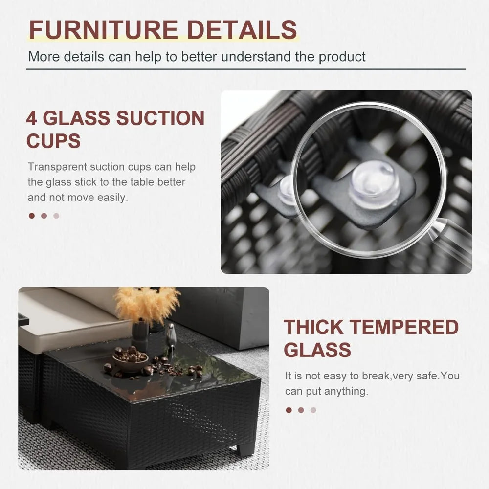 8 Pcs Patio Furniture Set with Fire Pit Table