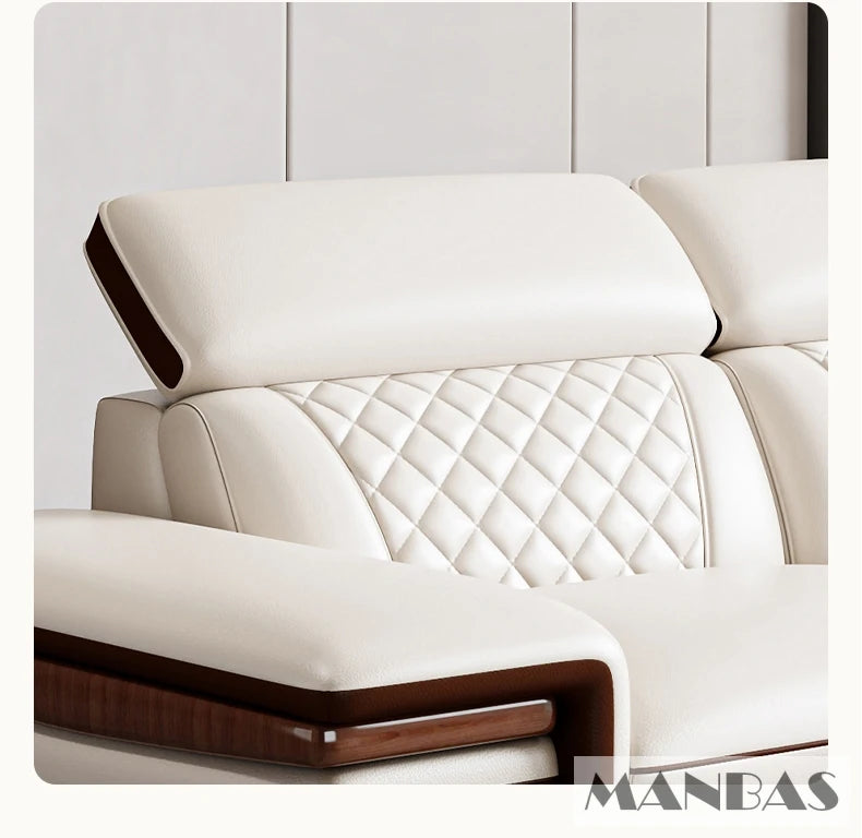 Premium Italian Genuine Leather Sofa Set, Adjustable Headrests, Bluetooth Speaker, Wireless Charger