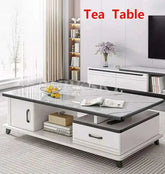 Stylish coffee table and TV cabinet combination in a modern living room setting with elegant decor.