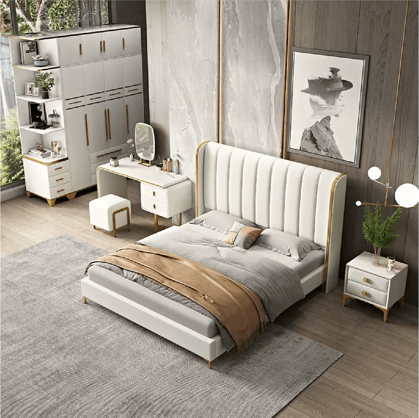 Soft Wooden Bed in King or Queen Size Upholstered