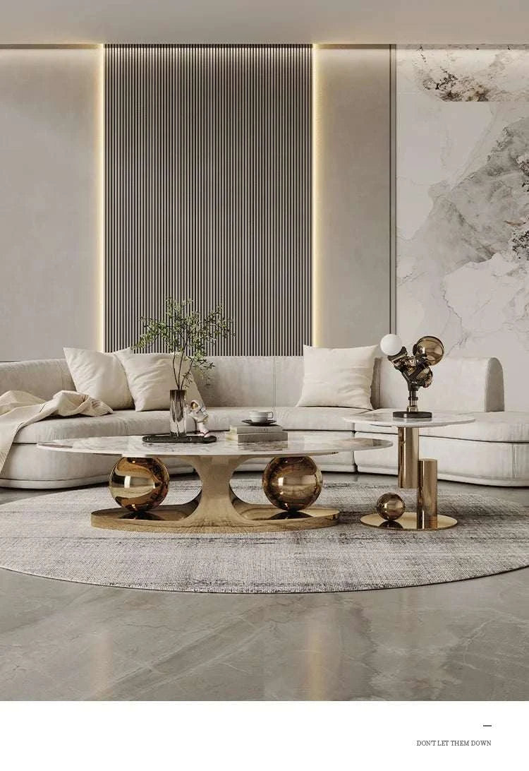 Modern living room with a stylish coffee table and decorative elements.