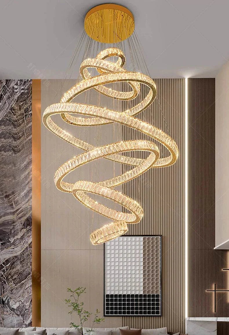 Elegant hall chandelier with LED lighting and modern spiral design for indoor staircases and halls