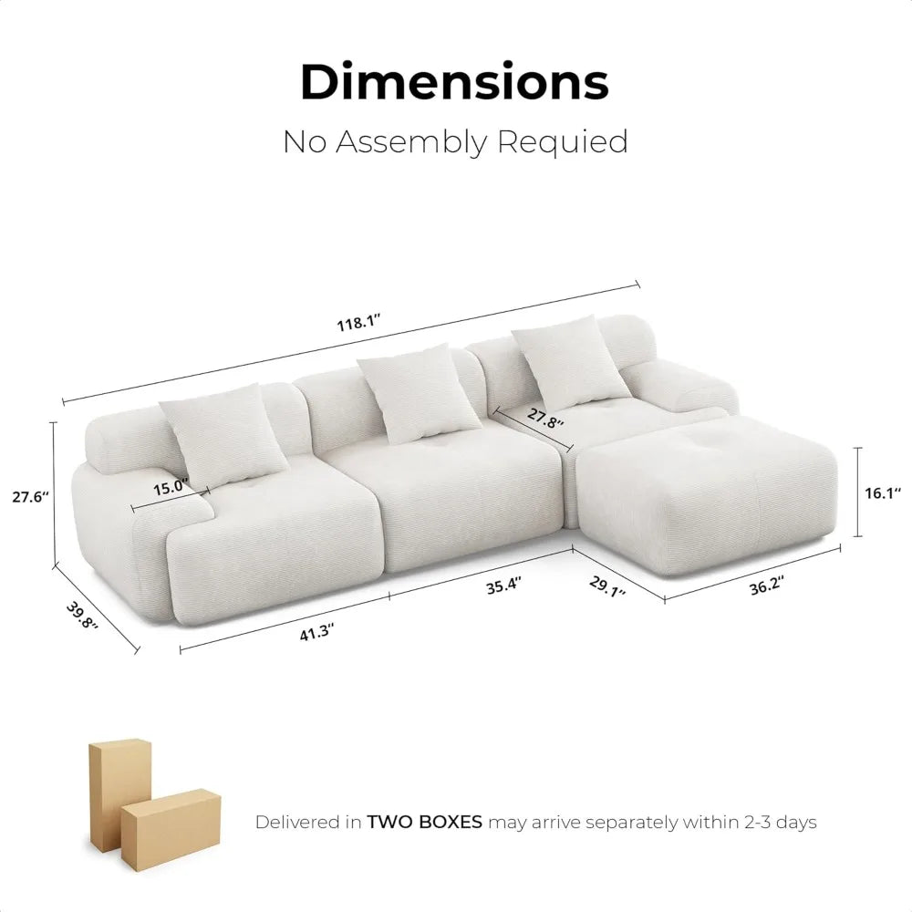 118" Modern L-Shaped Modular Corduroy Sectional Sofa