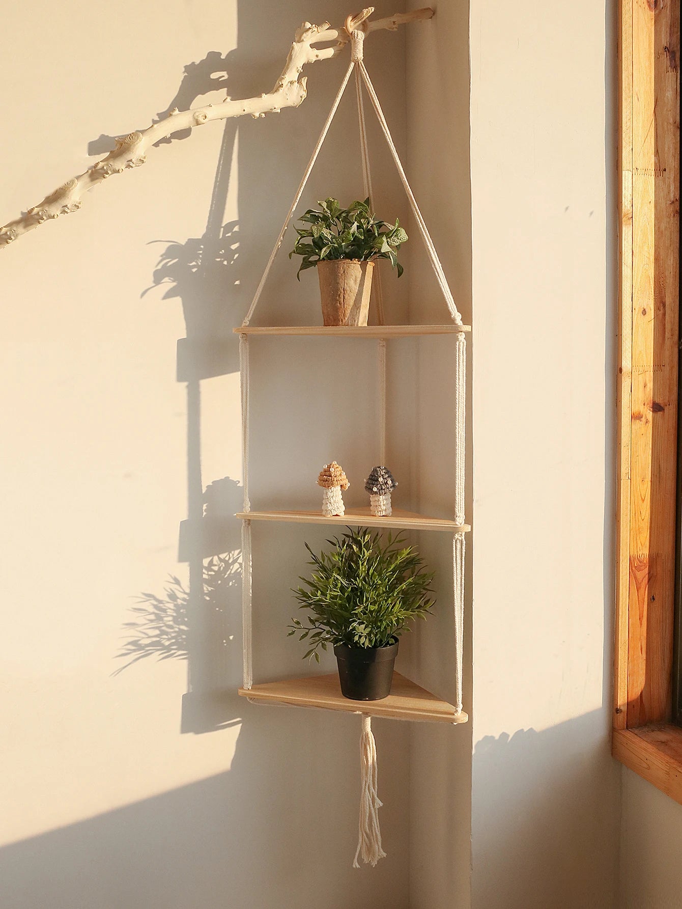 Macrame Floating Wall Shelf Organizer Boho Room Nordic