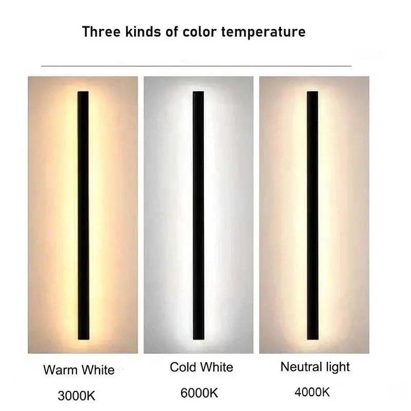Three types of color temperature comparisons for modern waterproof outdoor wall light: Warm White, Cold White, Neutral light.