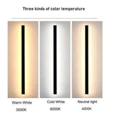 Three types of color temperature comparisons for modern waterproof outdoor wall light: Warm White, Cold White, Neutral light.